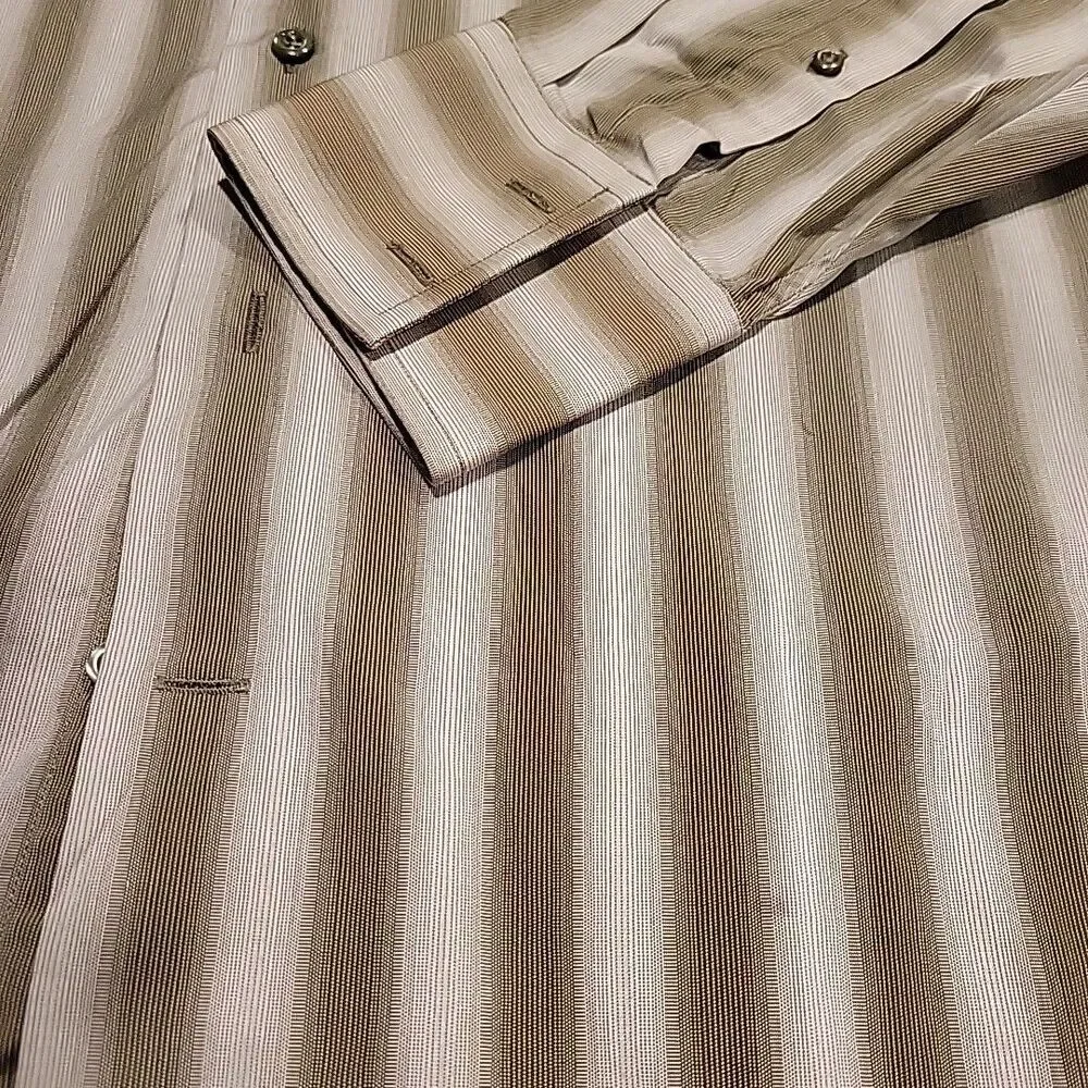J.Ferrar Men's Olive Green Striped Dress Shirt Size 16.5 34-35 - Picture 3 of 6
